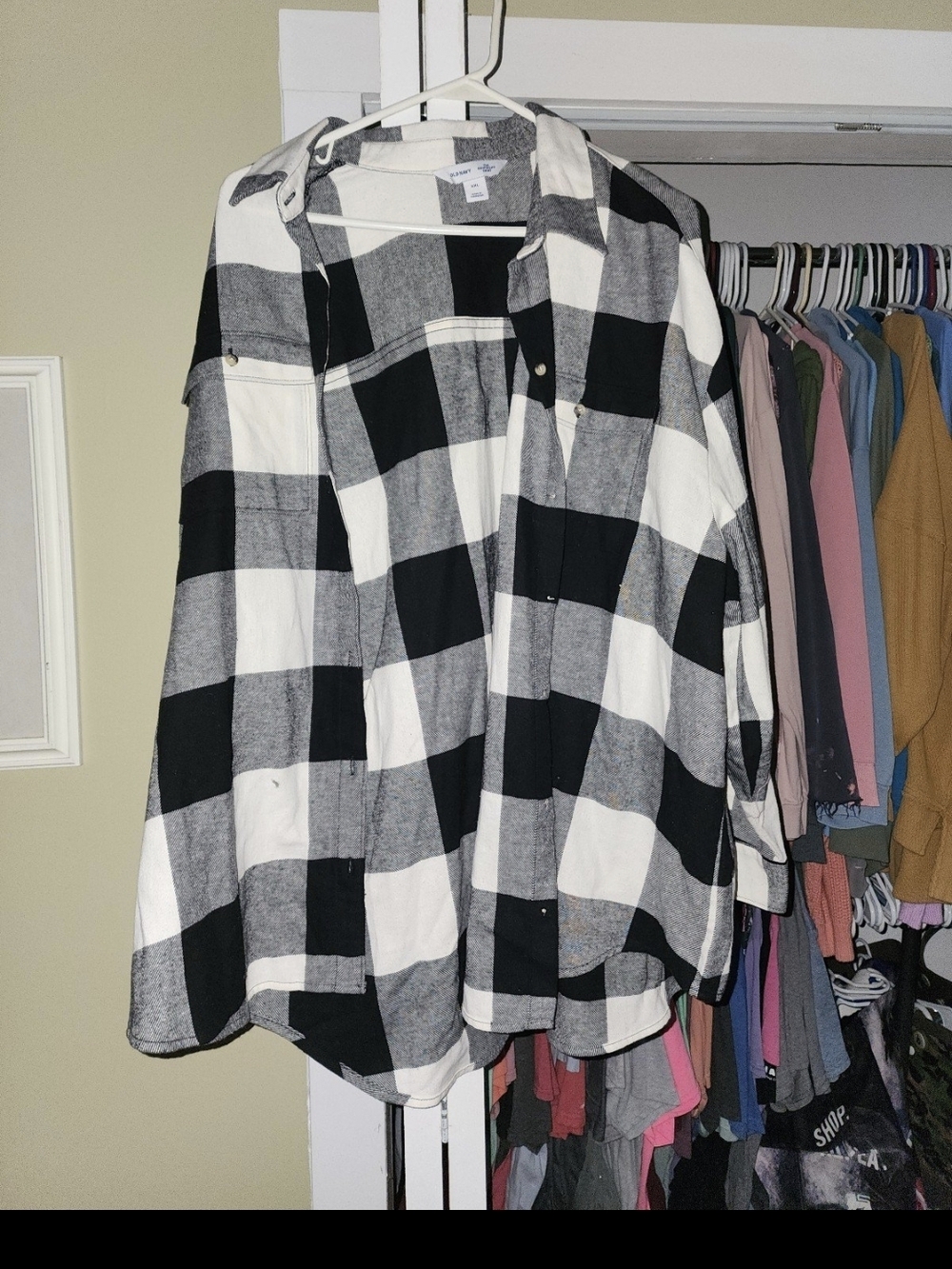 Old Navy Black and White Plaid Boyfriend Shirt XXL